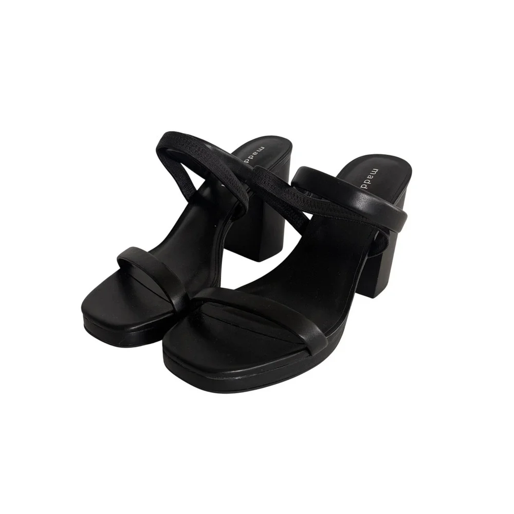 Madden Girl‎ Womens Black Platform Block Heel Multi Strap Sandals Size 8.5